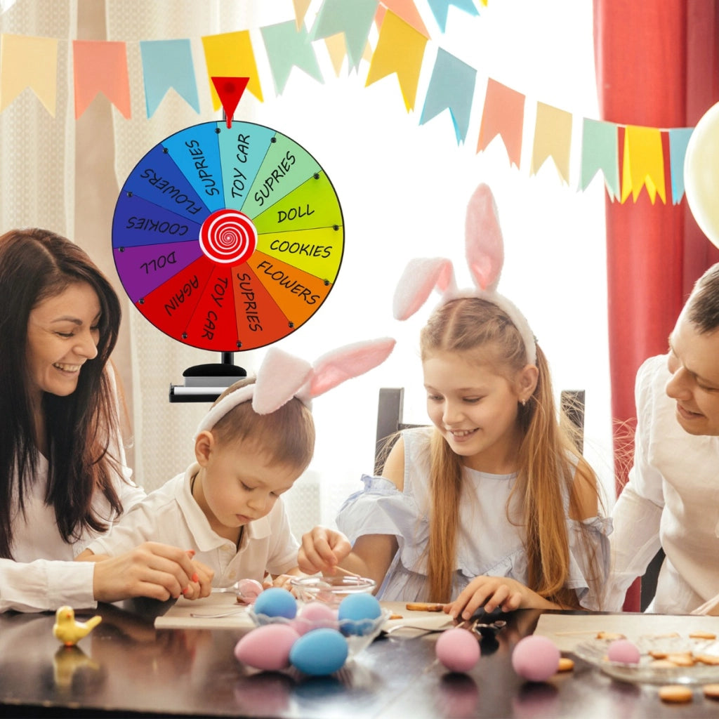 Ruota premio da 40cm con supporto tripode pieghevole, Ruota girevole con altezza regolabile vassoio e 12 slot per festa