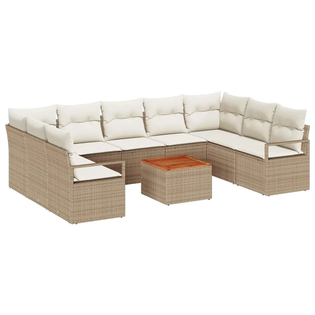 Set Divano da Giardino 10 pcs Beige e Crema polyrattan