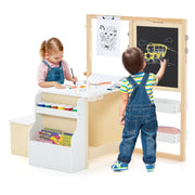 Set tavolo e panca per bambini con cavalletto regolabile a doppia faccia, Centro artistico in legno 114x81x100cm Bianco