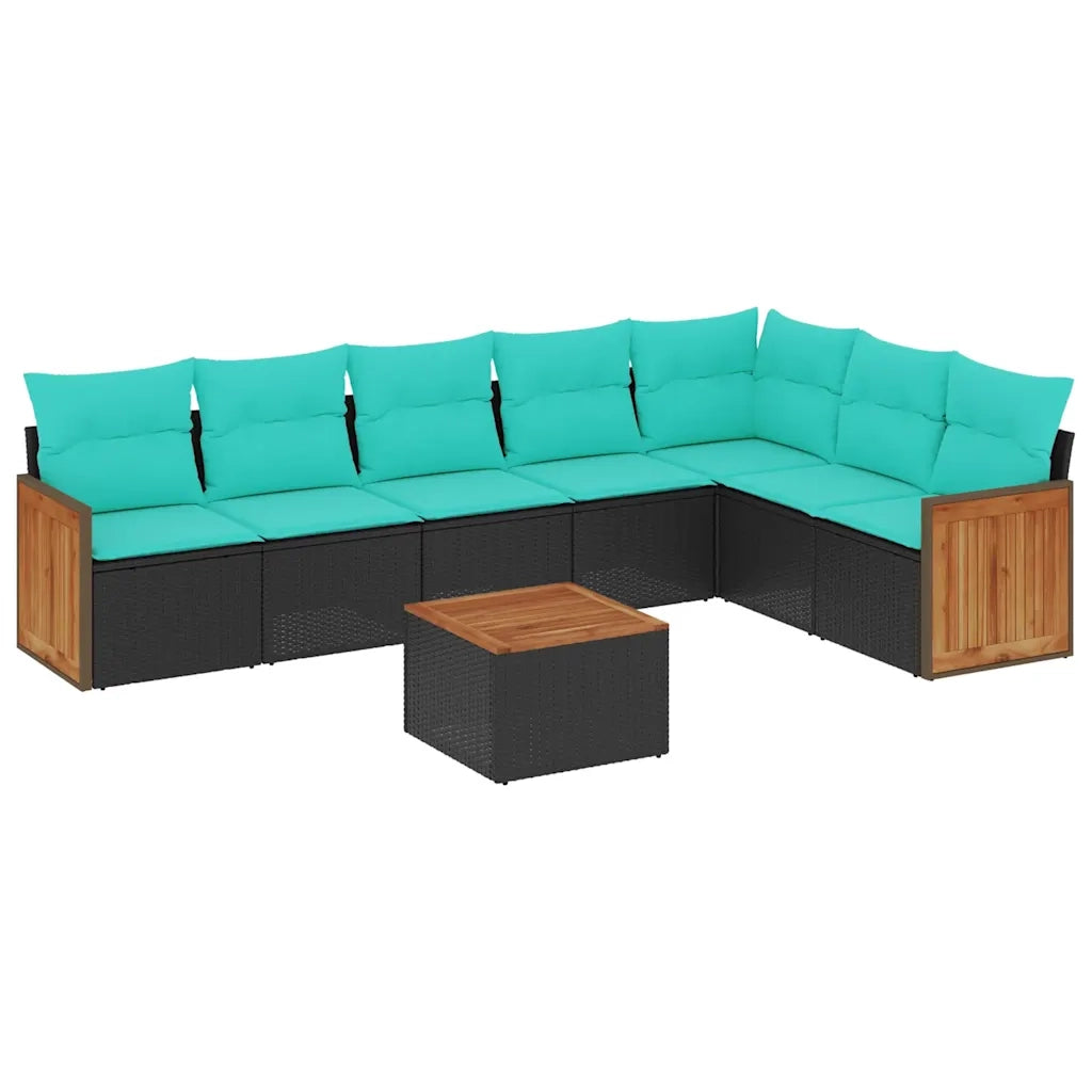 Set Divani da Giardino 8 pz con Cuscini Nero in Polyrattan 3227716