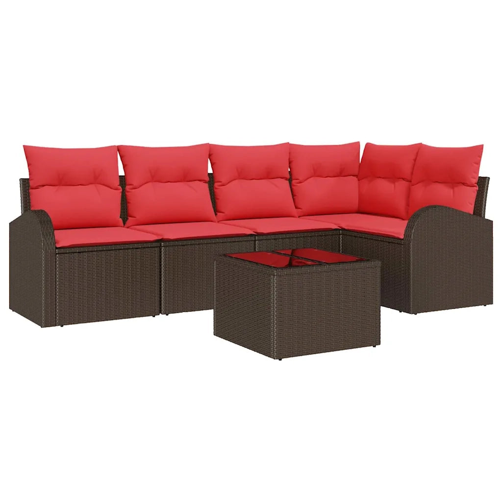 Set Divano da Giardino 6 pcs Marrone e Rosso polyrattan 3354723