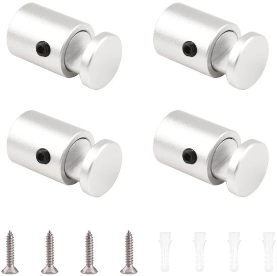 Muro di Sostegno con 4 Pezzi - Barra di Supporto in Alluminio - Orecchio di Vetro - Clip di Promozione - Argento - Qualità - Montaggio a Parete