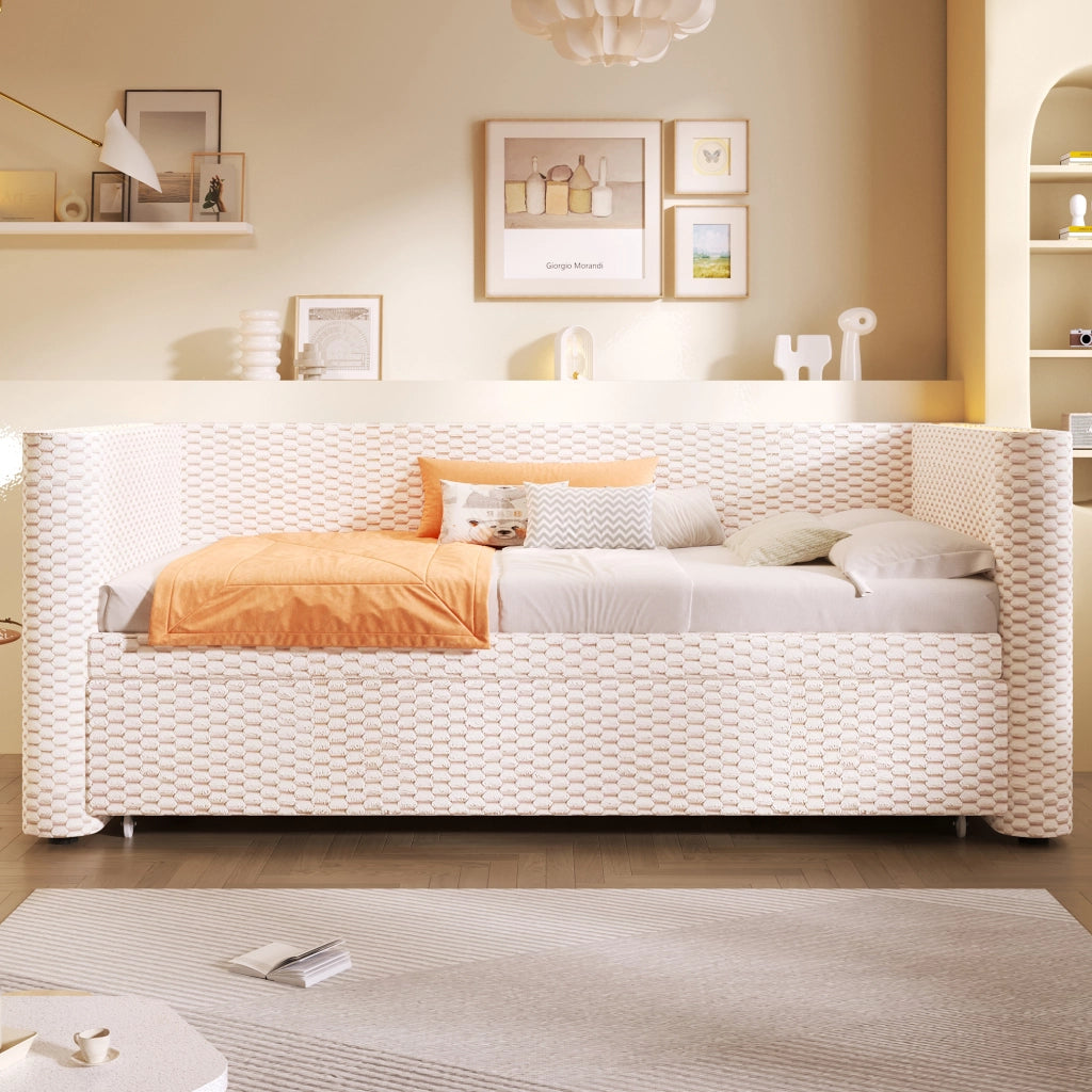 LETTO Estraibile 90x200 cm in velluto Beige con LED