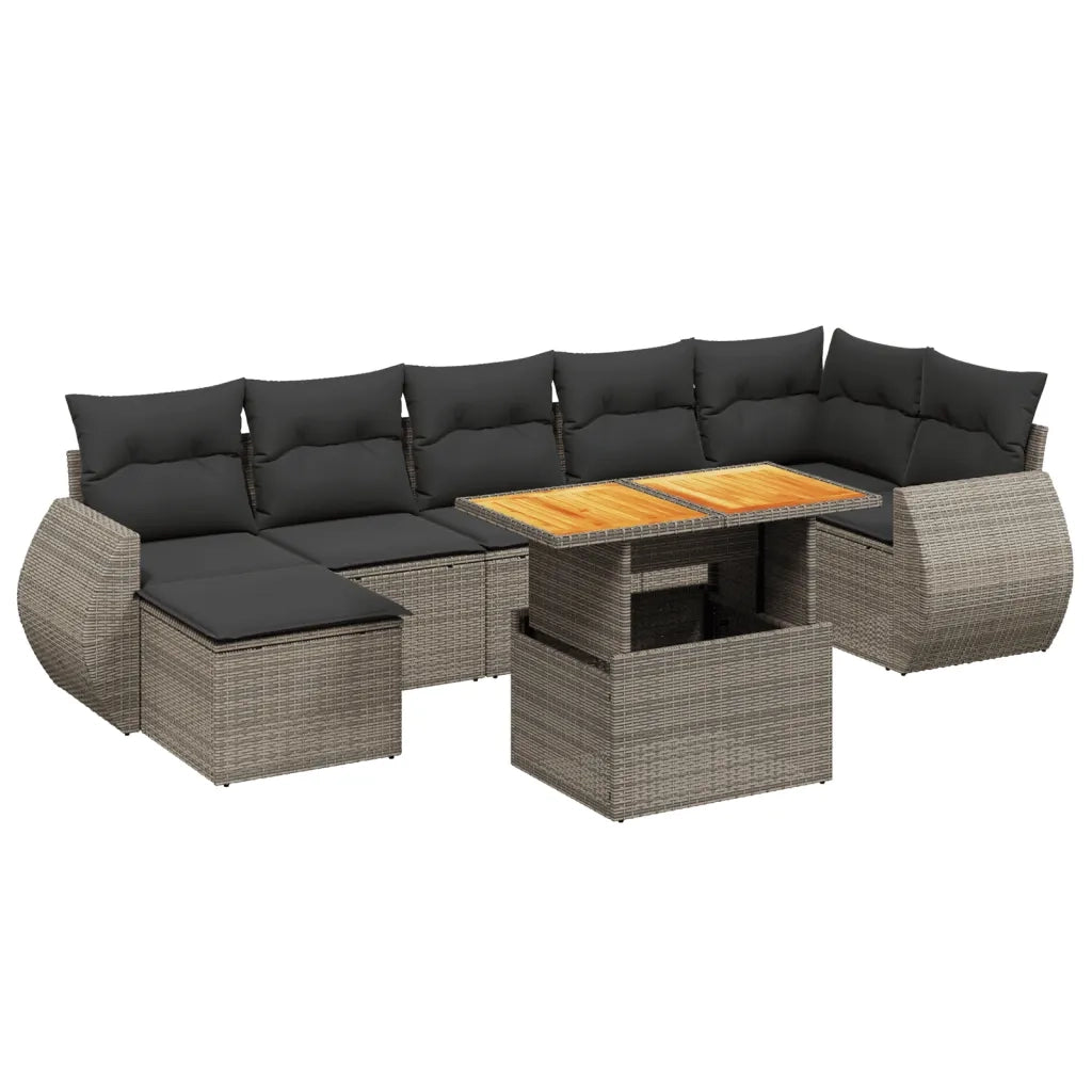 Set Divano da Giardino 8 pz con Cuscini Grigio in Polyrattan