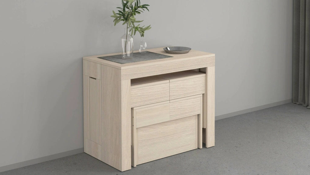 Set tavolo e sedie Auditore, Composizione multiuso, Set con consolle e 2 panche allungabili, 100% Made in Italy, 66x25h45 cm, Olmo