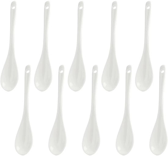 Set di cucchiai per uova in porcellana da 10 pezzi - Cucchiaini in ceramica di alta qualità - Ambientalmente sostenibili - Con fori di appoggio - 12 cm - Cucchiaio