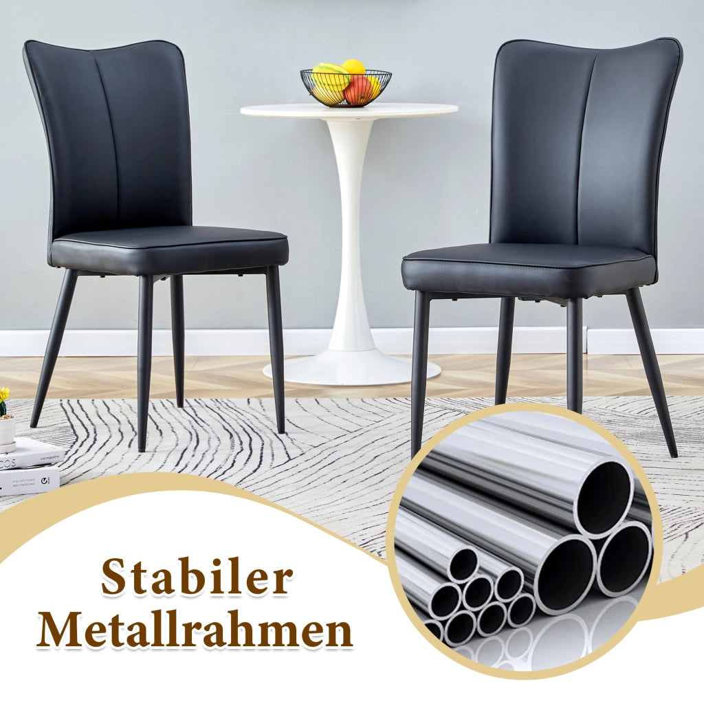 Set tavolo da pranzo e sedie con 1 tavolo rotondo e 4 sedie; ripiano in vetro; in MDF; vetro; metallo e PU nero