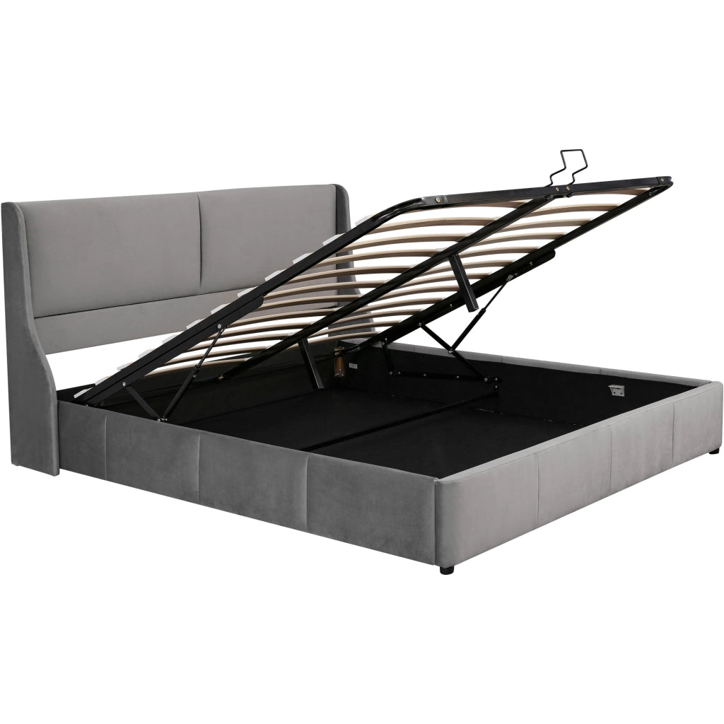 Letto imbottito matrimoniale 160x200 grigio con contenitore e sollevamento idraulico