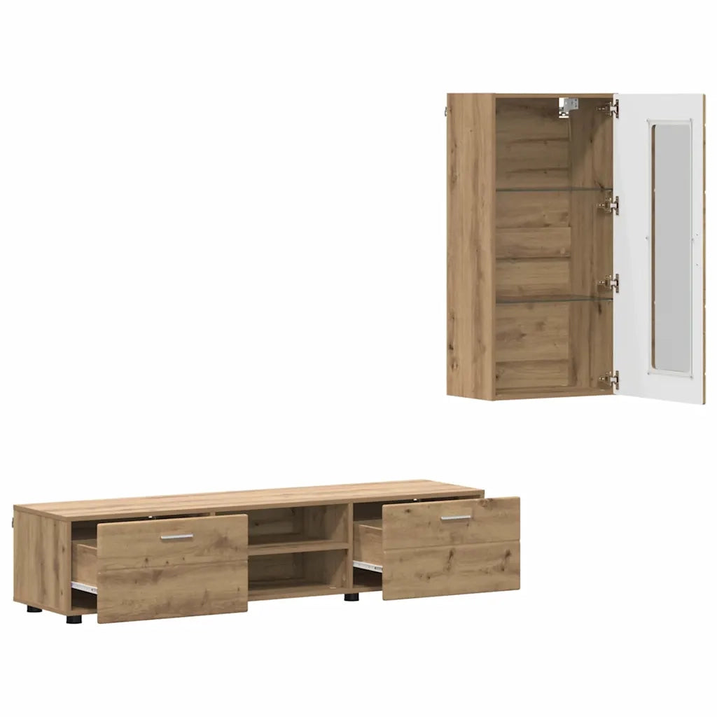 Set mobile TV FLORIN 3 pz | Armadietto TV | Mobile Porta TV Rovere artigianale Legno multistrato