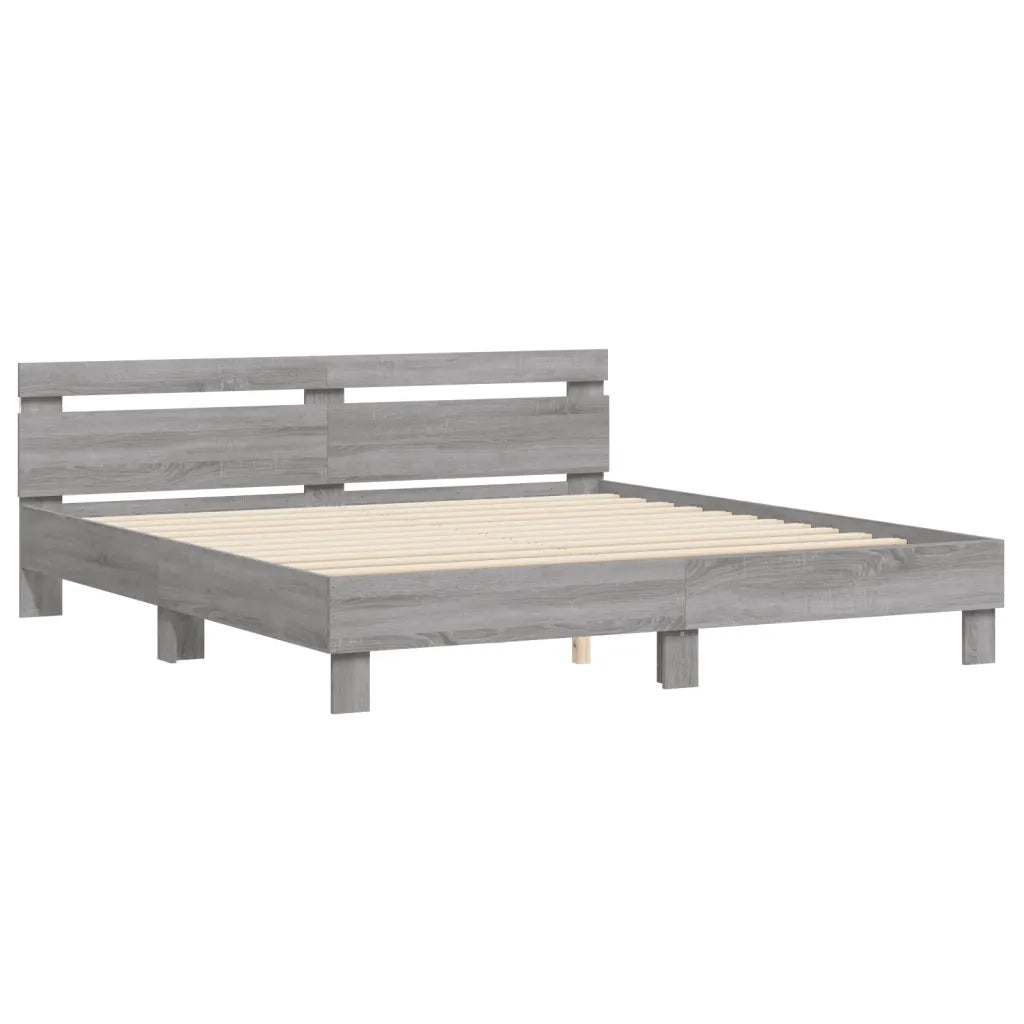 Letto matrimoniale | Letto per adulti | Giroletto con Testiera e LED Grigio Sonoma 160x200 cm