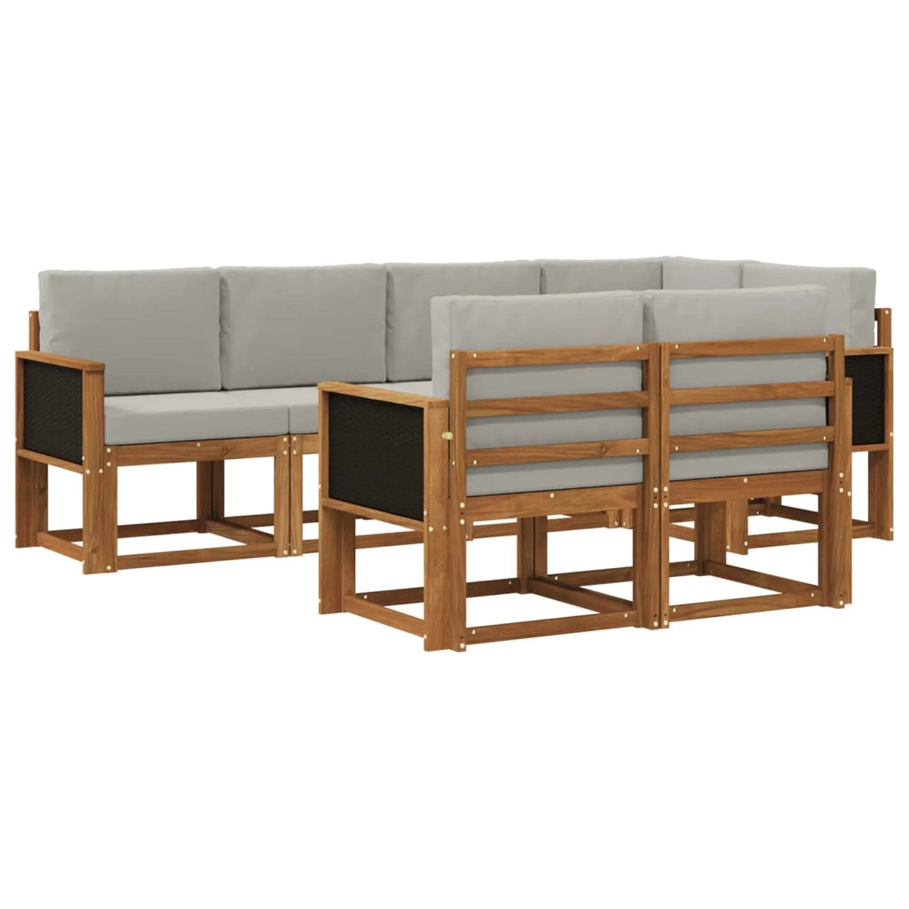 Set di divani da esterno 7 pz Naturale e Grigio Chiaro 3385282