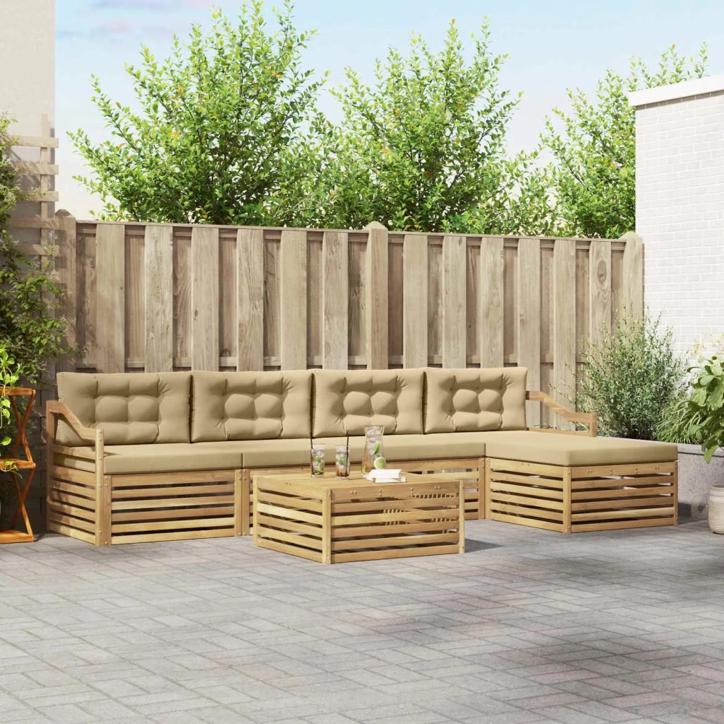 Set di divani da esterno 6 pz Bianco e Beige Poliestere 3390383