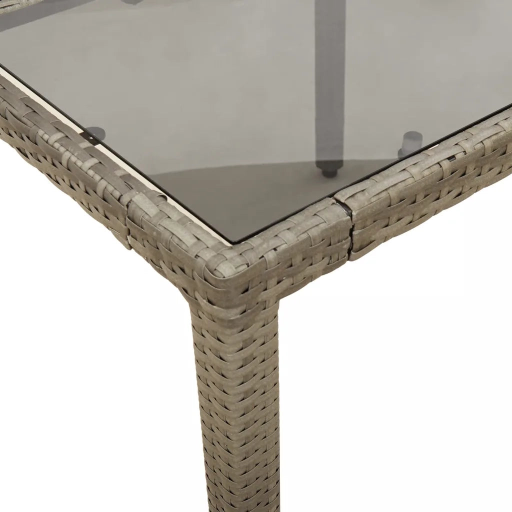 Tavolo da Giardino | Tavolino da esterno Piano in Vetro Grigio 150x90x75cm Polyrattan