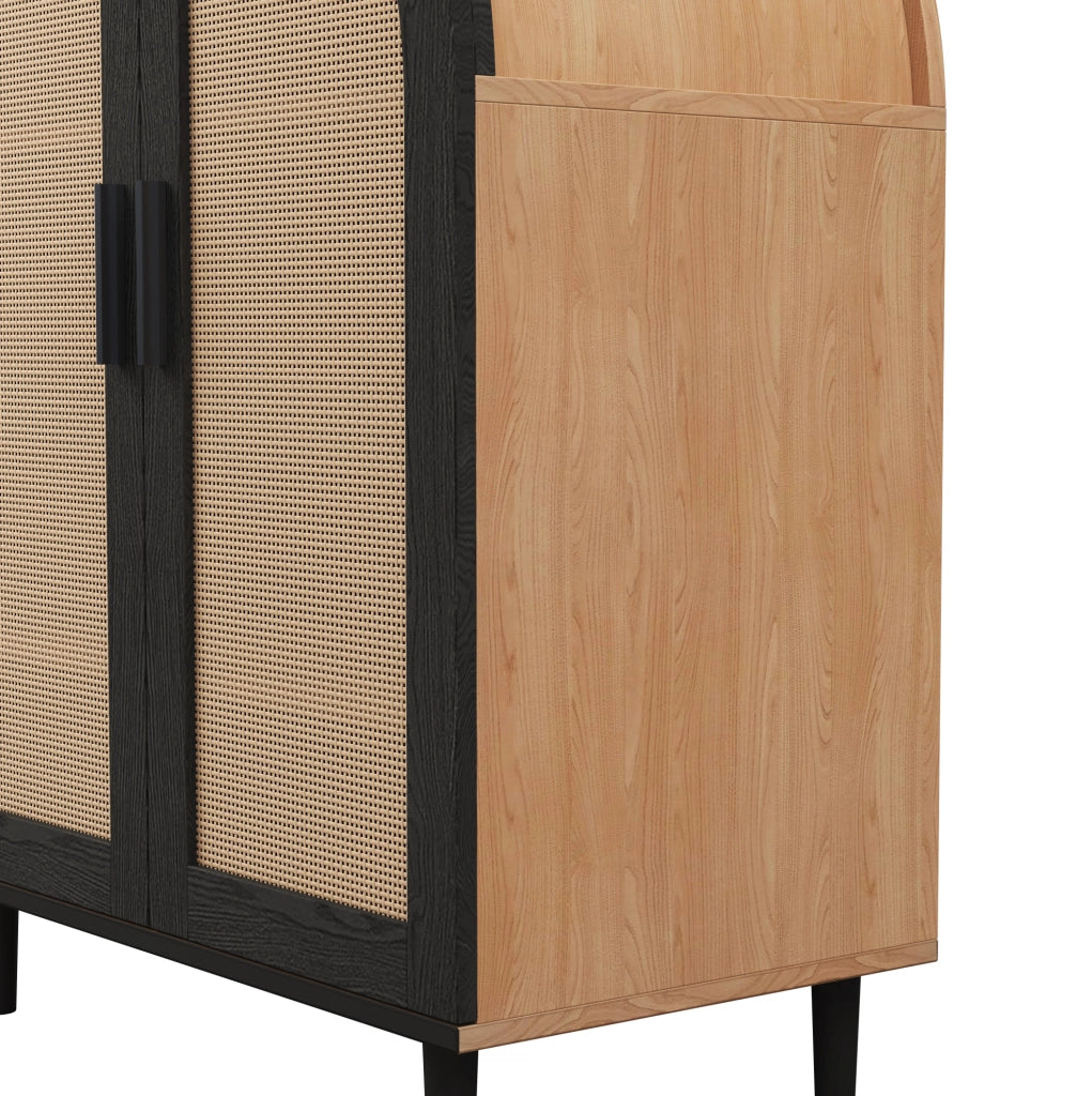 Scarpiera 70x40x100 cm con ripiani regolabili e ante in rattan MDF; pannello truciolare naturale e nero