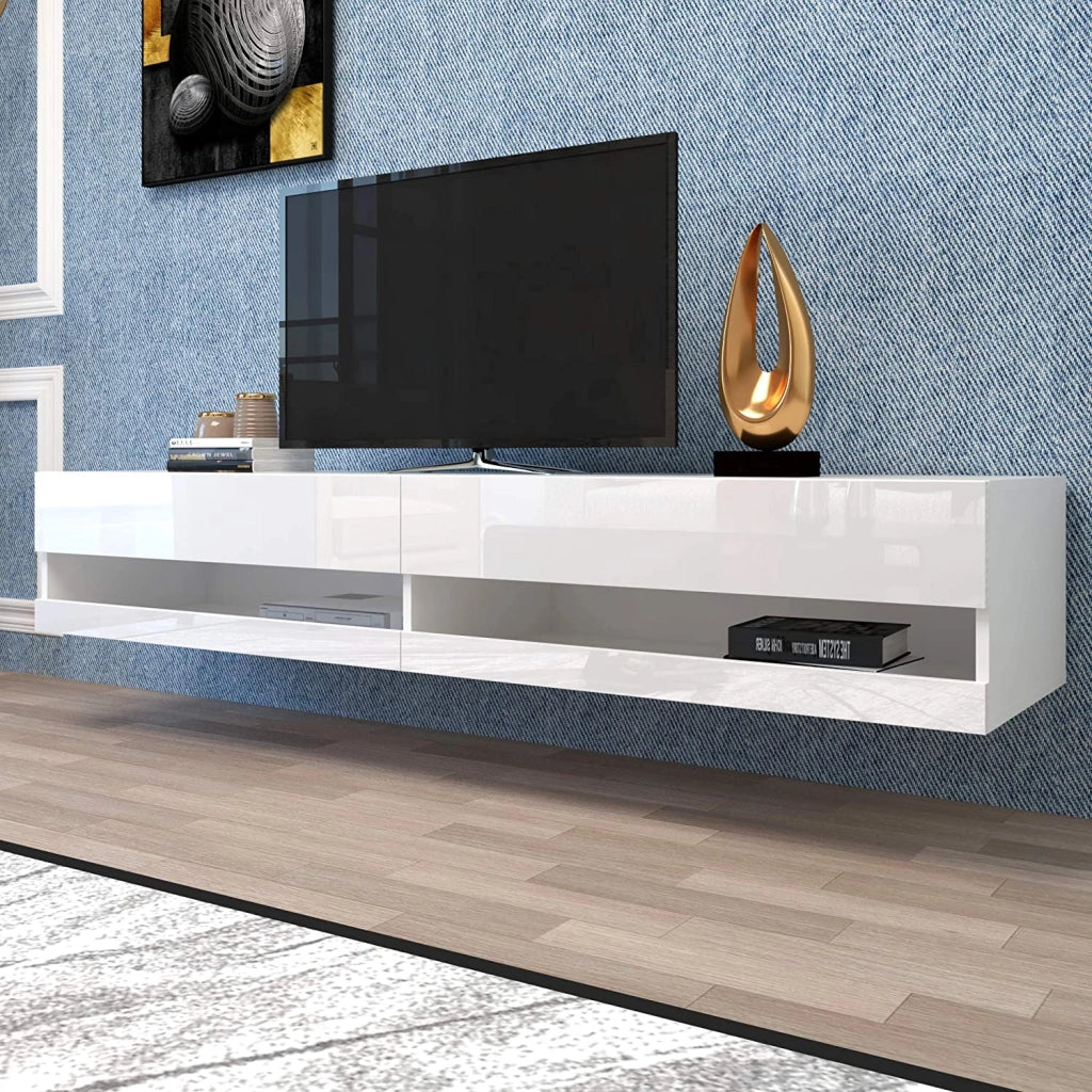 MOBILE TV sospeso con LED MDF bianco controllo via app e telecomando