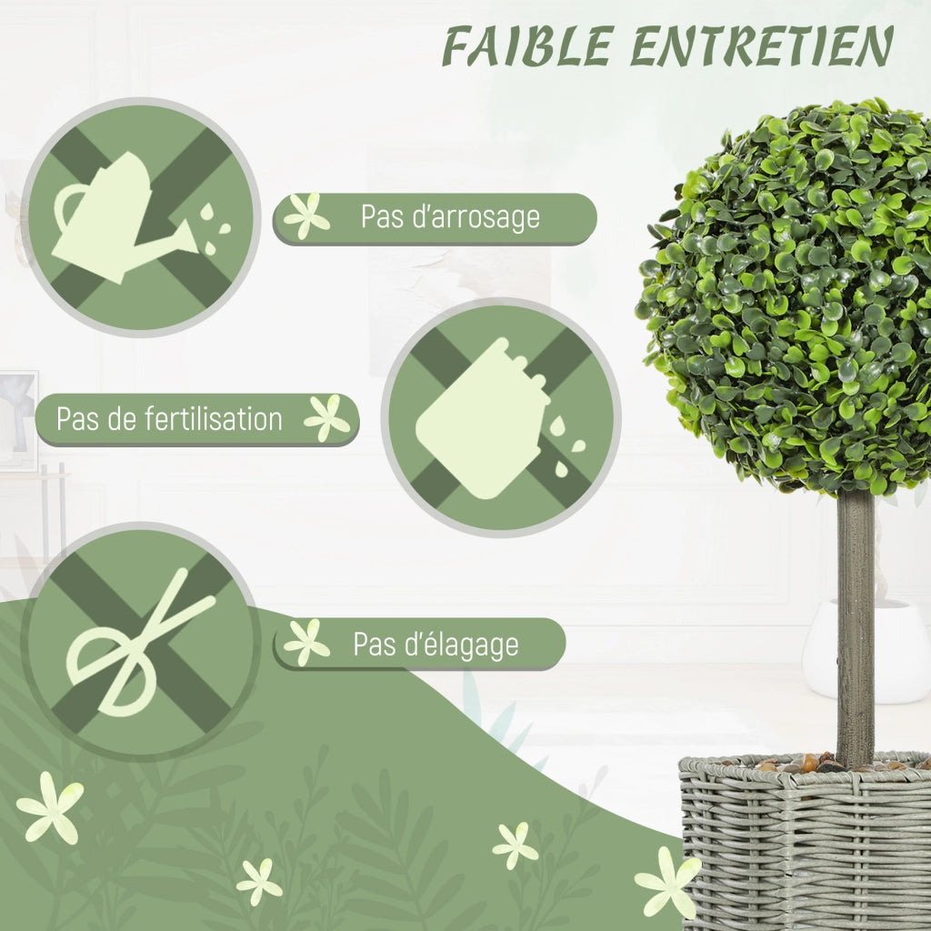 Pianta Artificiale Bosso Sferica 50cm ¨C Xylo ¨C Verde con Vaso Intrecciato e Ciottoli