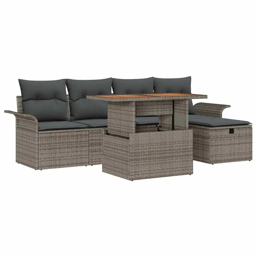 Set Divano da Giardino con cuscino 6 pcs Grigio polyrattan