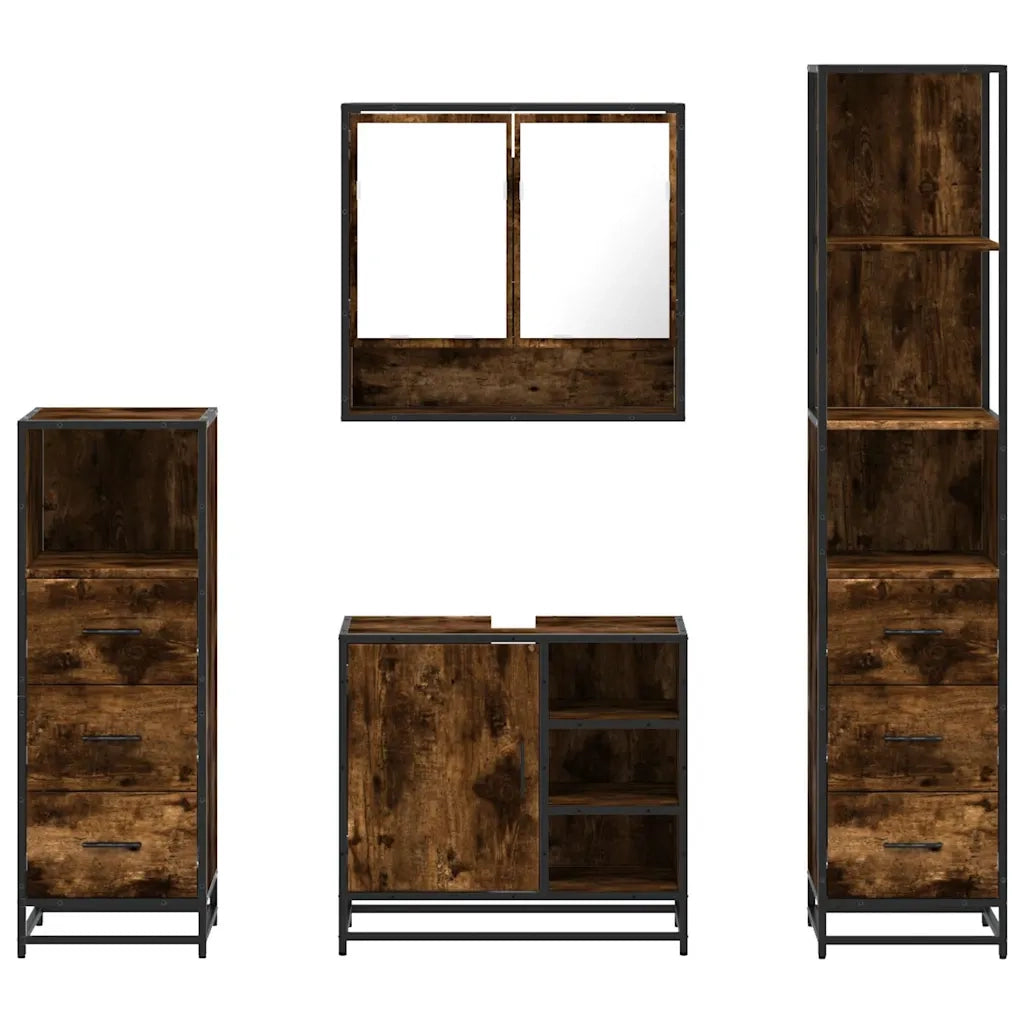 Set Mobili da Bagno 4 pz Rovere Fumo in Legno Multistrato 3301297