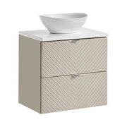 Set bagno AOKI: mobile sottolavabo con cassetti 60cm + piano lavabo bianco + lavabo bianco rotondo da appoggio
