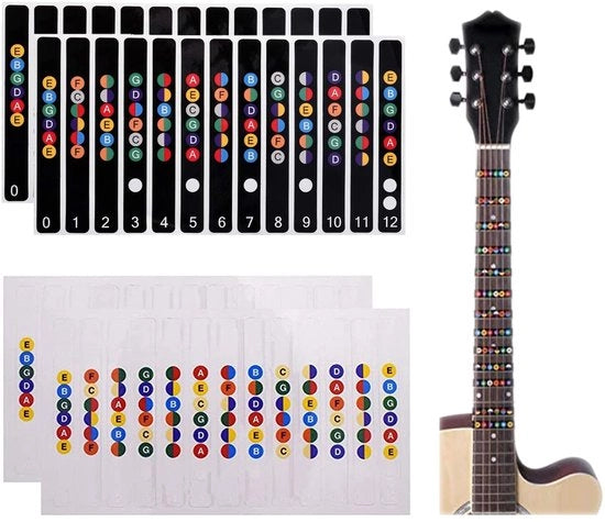 Stickers per tastiera chitarra - colorati per fretboard - ideali per principianti - neri e trasparenti - per imparare a suonare la chitarra - utili per gli apprendenti