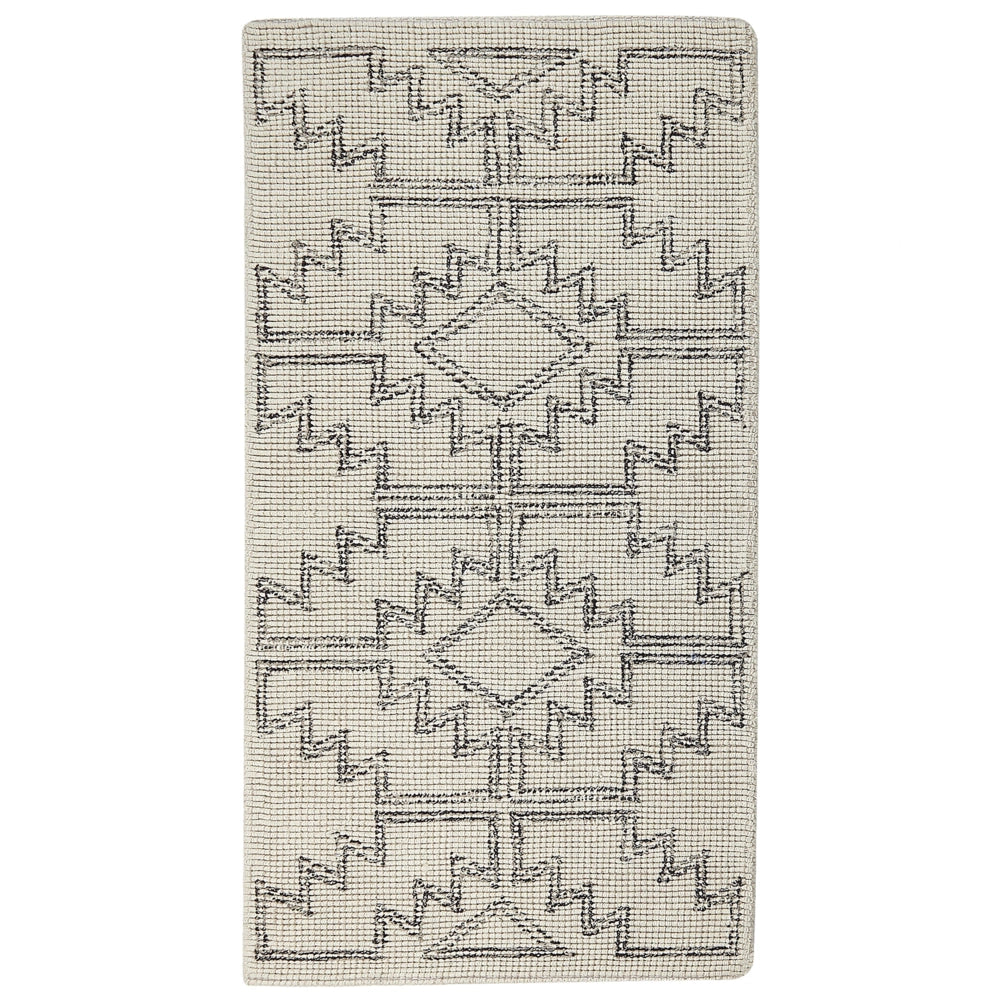 Tappeto beige e nero lana 80 x 150 cm trapuntato a mano motivo geometrico boho soggiorno camera da letto