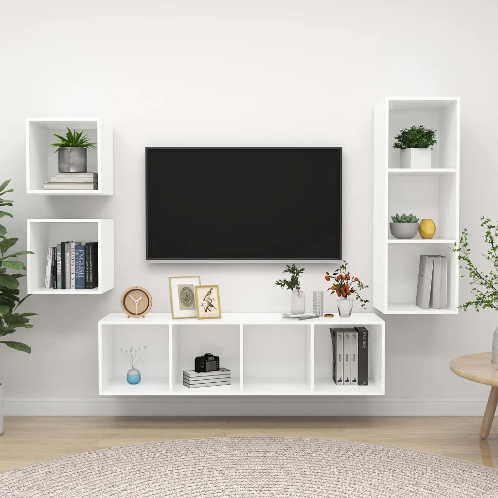 Set Mobile TV 4 pz | Armadietto TV | Mobile Porta TV Bianco in Truciolato