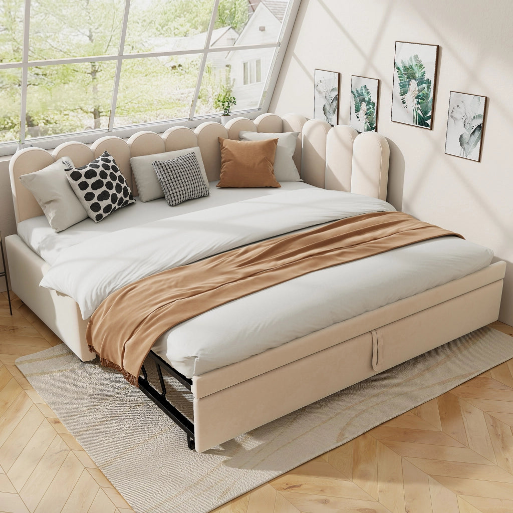 LETTO DIVANO L-Form 90x200 cm Beige in Velluto