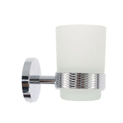 Trade Shop - Porta Spazzolini Da Denti In Acciaio Lucido Con Bicchiere Vetro Satinato Bagno 87917 -