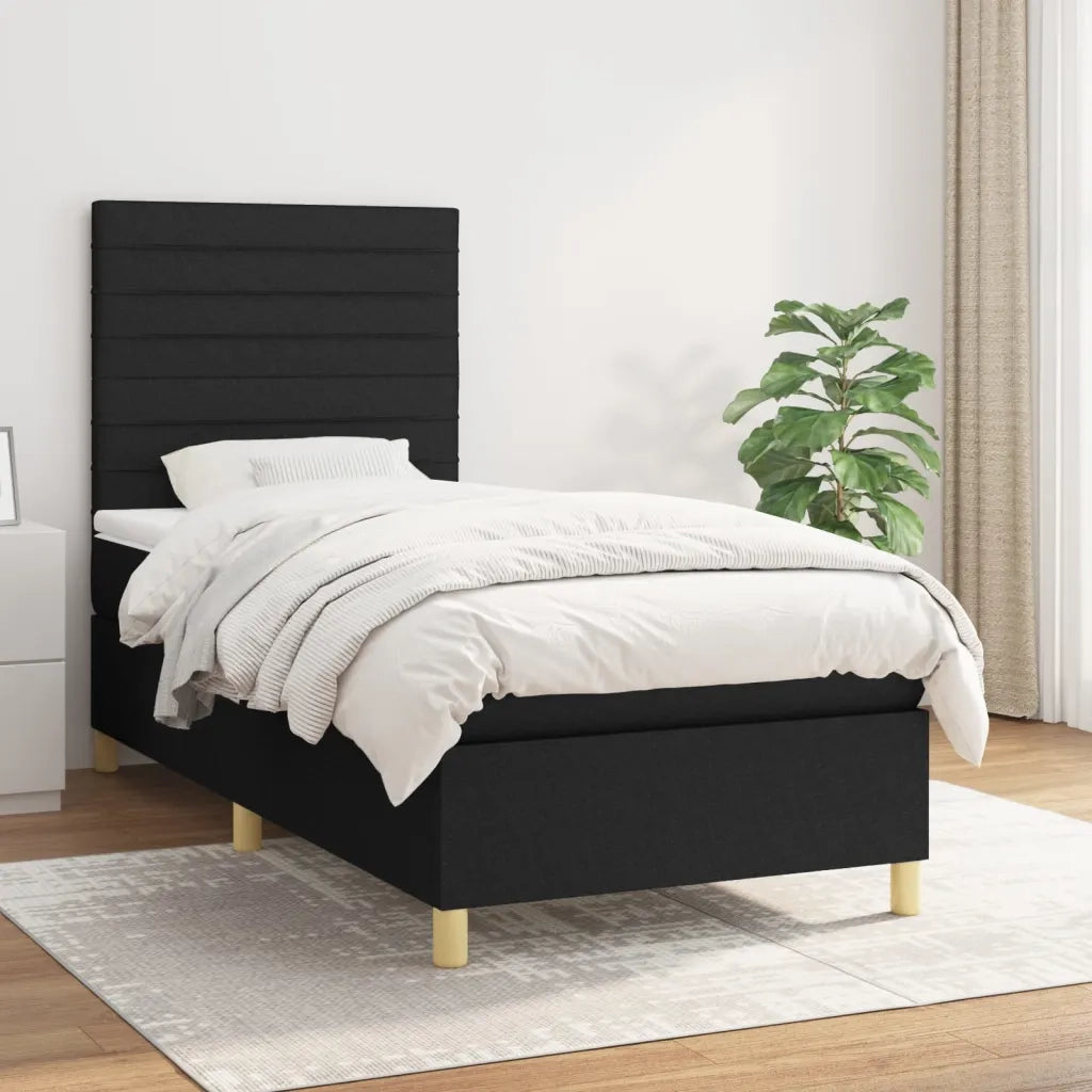Letto singolo | Letto per adulti | Giroletto a Molle con Materasso Nero 90x200 cm in Tessuto