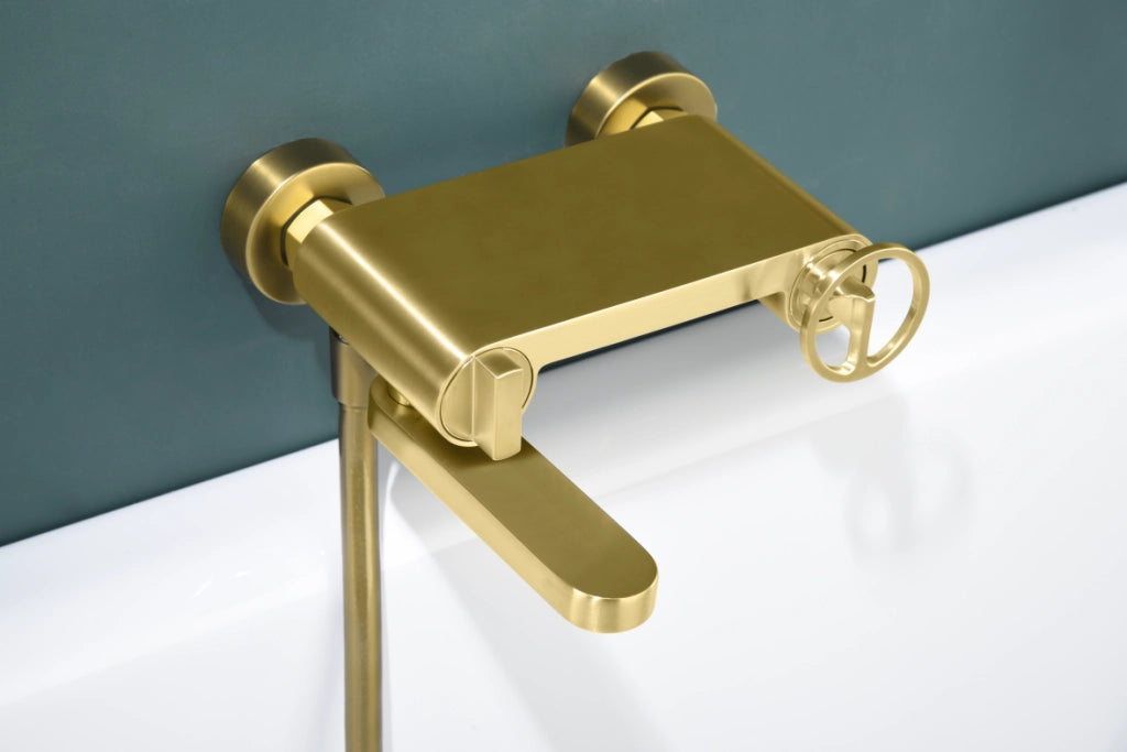 IMEX Set vasca-doccia monocomando in ottone e zama finitura oro spazzolato con tubi acciaio 180 cm staffa ABS doccetta tonda cartuccia ceramica Ø35 mm Imex-BDC033-4OC