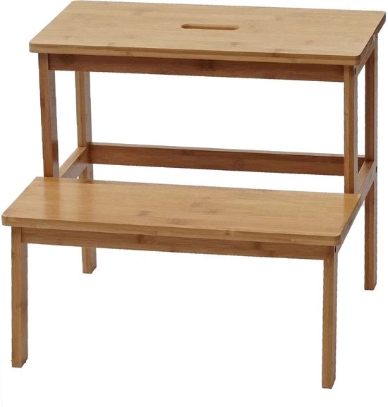 Scaffale di appoggio MCW-B87, scala di appoggio, banco di appoggio, appoggio in legno, appoggio in bambù 43x47x38 cm
