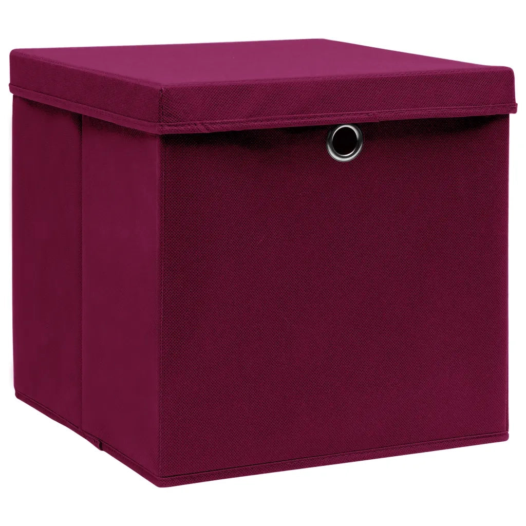 Scatole con Coperchi 10 pz Rosso Scuro 32x32x32 cm Tessuto 288344