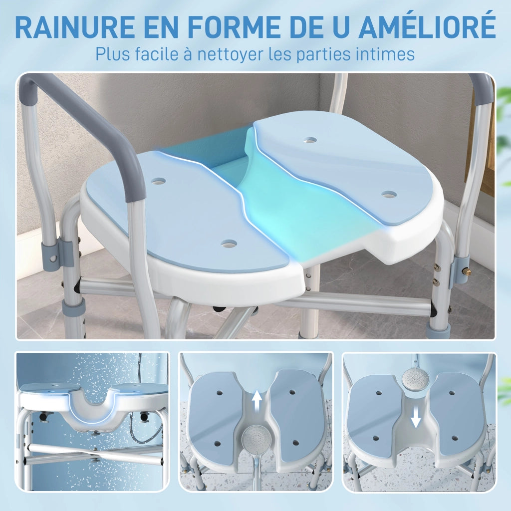 Sedia da doccia con braccioli ¨C zephmum ¨C blu chiaro 53x36x64-75 cm