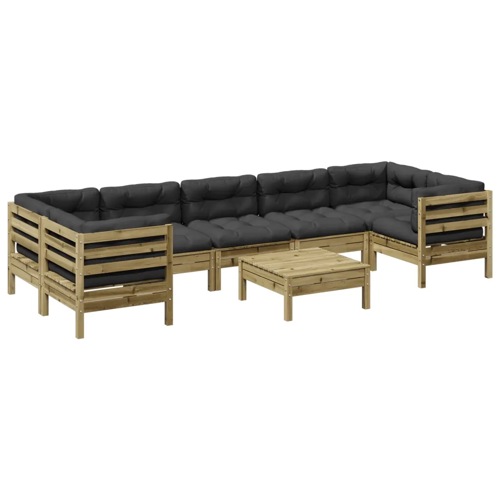 Set Divani da Giardino 8pz con Cuscini Legno Impregnato di Pino