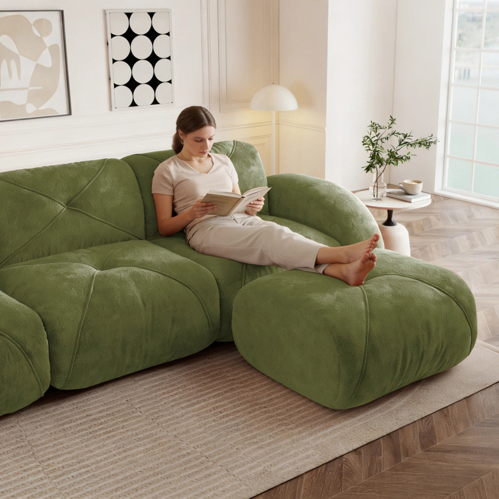 Divano Modulare 3 Posti in Tessuto Chenille ¨C MINIMAL ¨C Verde, Senza Montaggio