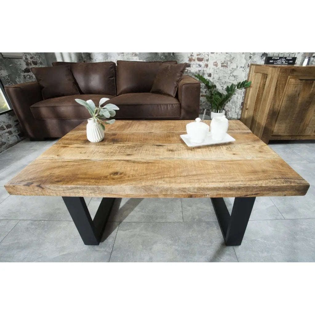 Tavolino basso LODEN 100 cm in legno massiccio di mango e metallo nero - stile industriale