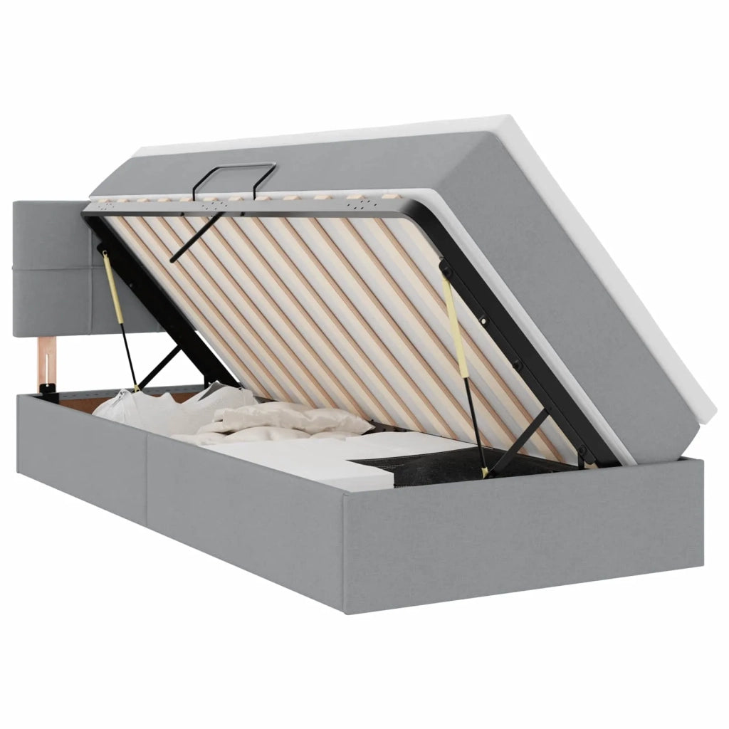 Letto con contenitore e LED Grigio chiaro 90 x 190 cm Tessuto