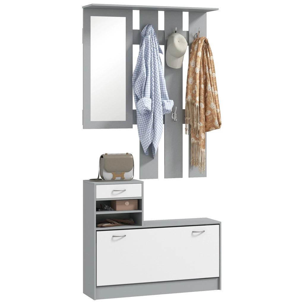 Appendiabiti con Specchio e Scarpiera ¨C Minimal ¨C Grigio 60x160x35