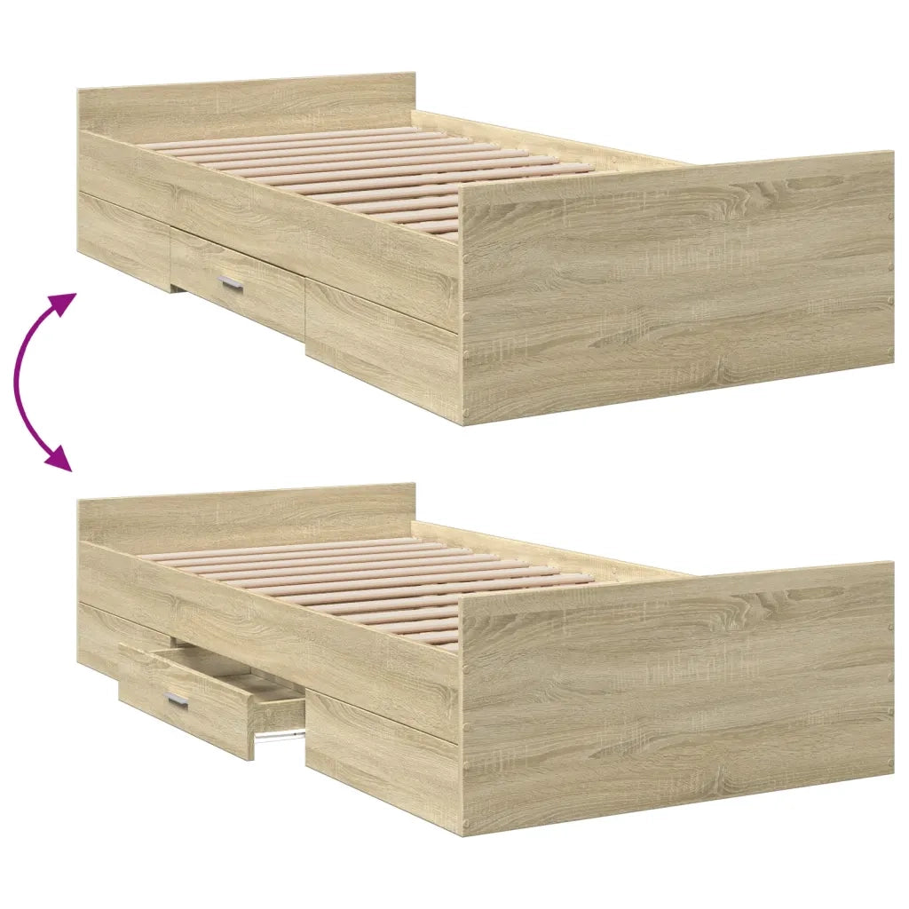 Giroletto Cassetti-Struttura Letto con contenitore Rovere Sonoma 75x190 cm Legno Multistrato 362298