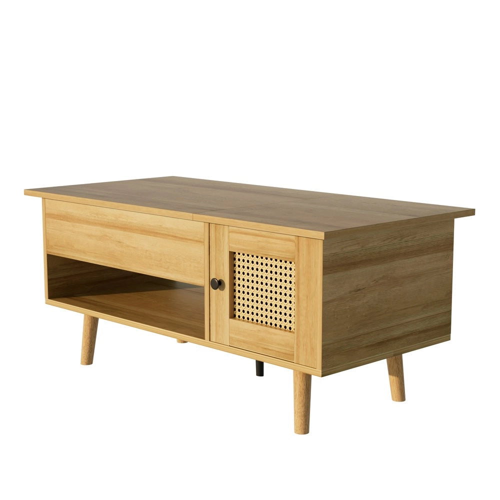 Tavolino da Salotto con Piano Alzabile e Ante in Rattan ¨C MINIMAL ¨C Legno e Nero