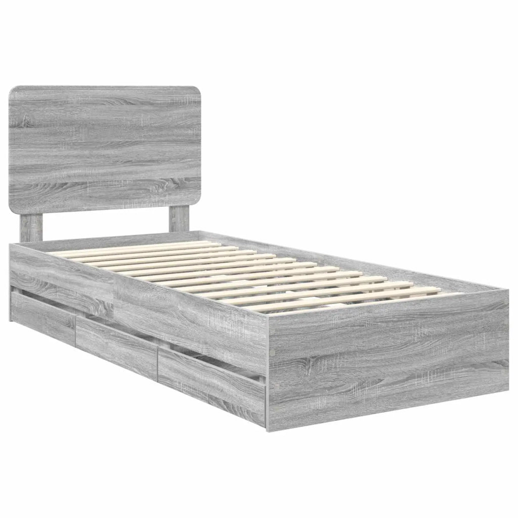 Struttura del letto con cassetto-Giroletto con contenitore-Rete del Letto Grigio Sonoma 75 x 190 cm 638460