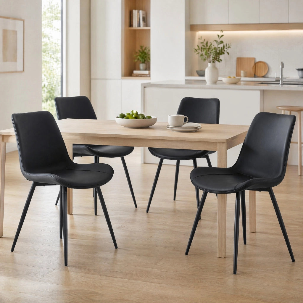 Sedia da pranzo seduta ampia schienale ergonomico con gambe metalliche antiscivolo, in PU nero