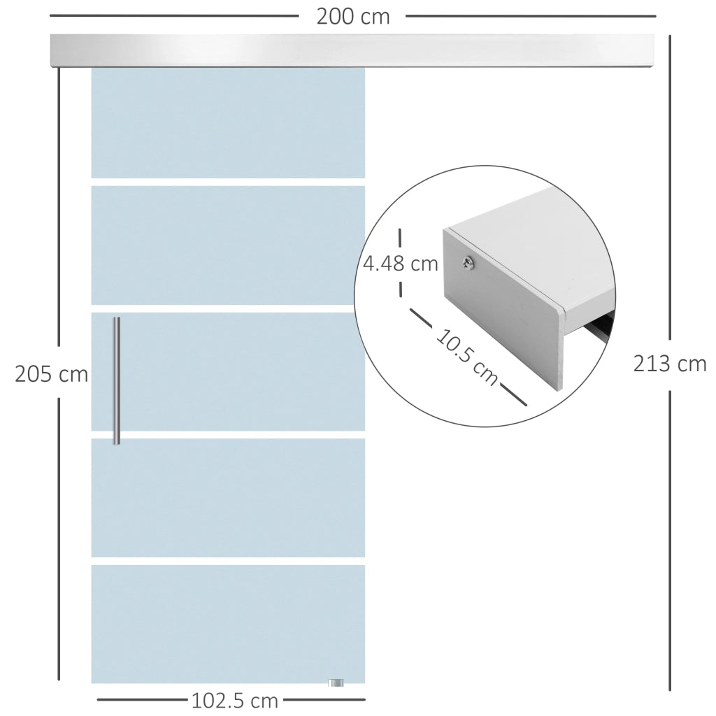 Porta Scorrevole Vetro Satinato ¨C Xylo ¨C 205x102.5cm con Binario e Maniglia per Bagno Cucina