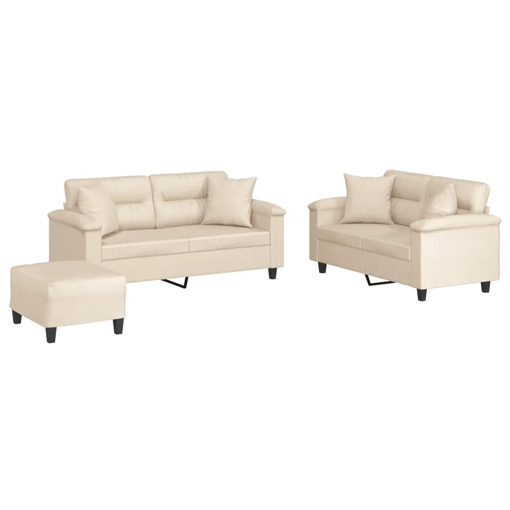 Set Divani 3 pz con Cuscini Beige in Tessuto Microfibra 3202337
