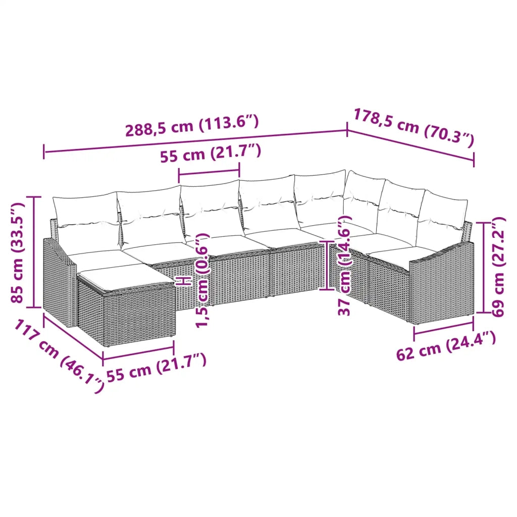 Set di divani con cuscino 8 pcs Nero polyrattan 3346846