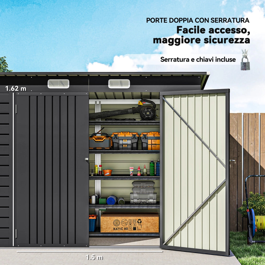 Capanno Attrezzi ¨C Zephmum ¨C Grigio Acciaio Zincato 249x121x183 cm