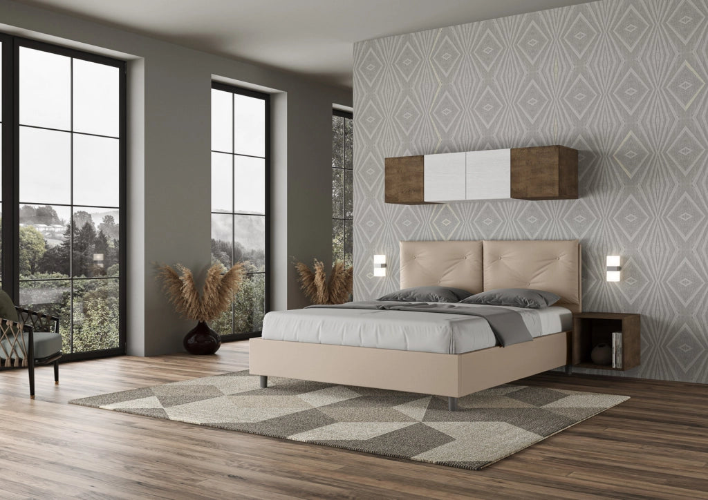 BS COM Letto matrimoniale senza rete imbottito 160x190 similpelle tortora