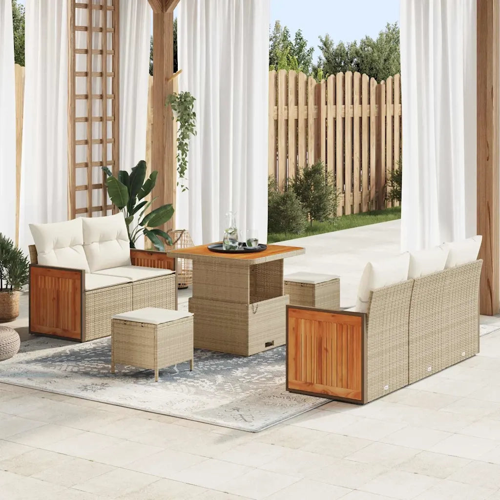 Set Divano da Giardino con cuscino 8 pcs Beige e Crema