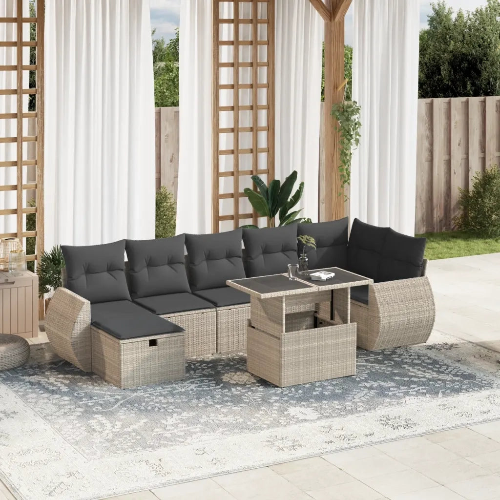 Set Divano da Giardino 8pz con Cuscini Grigio Chiaro Polyrattan