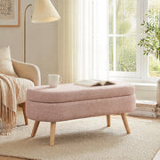 Panca contenitore 110 cm in velluto rosa, seduta imbottita salvaspazio con struttura in MDF e fori di ventilazione